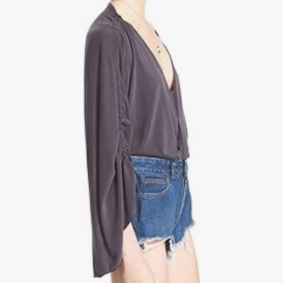 Free People Salt N Peppa Modal Blend Surplice Black Blouse Size Small - Picture 10 of 13